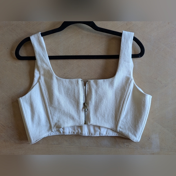 Off White Cream Denim Corset Crop Top - 7 for All Mankind - Picture 3 of 7